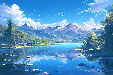 湖光山色插图图片
