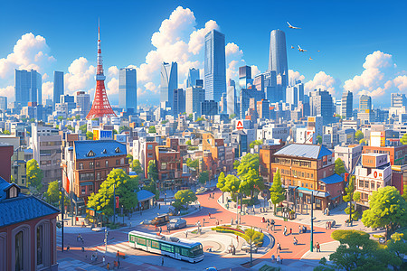 梦幻东京城市绘画图片