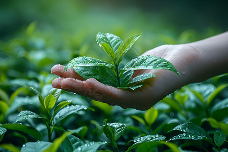 手中握着茶叶图片