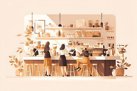 咖啡屋内的人物插画图片
