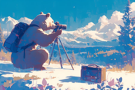 熊在雪地捕捉风景图片
