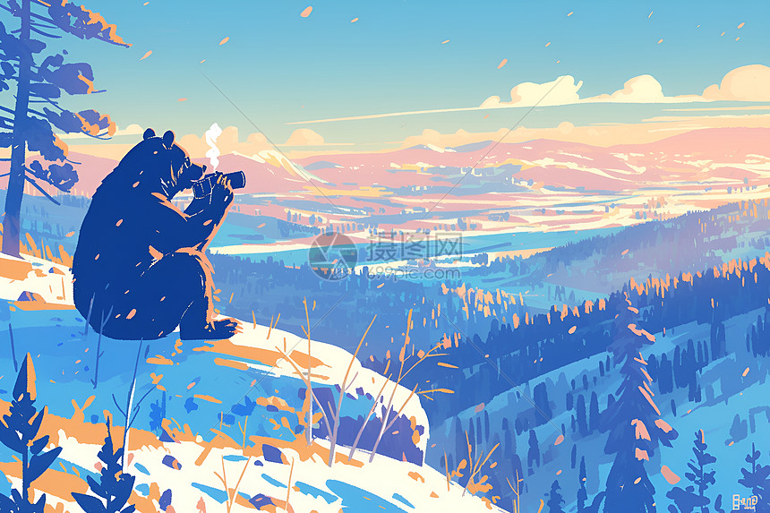 熊捕捉雪景图片