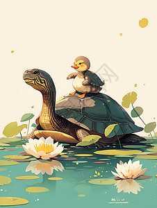 倒鸭子鸭子骑在乌龟背上插画