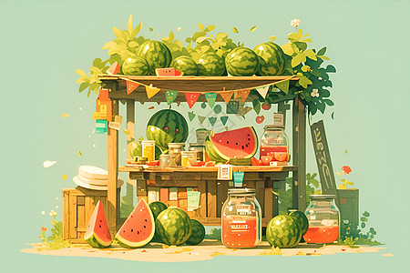 夏季西瓜水果摊图片