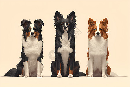 小狗插画坐在地上的三只狗背景