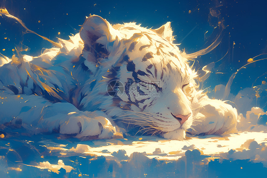 云上沉睡的巨型白虎图片