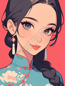 双辫子少女插画图片