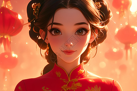 可爱王冠防尘塞古风少女的美丽妆容插画