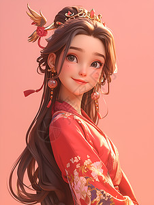 红裙少女插画背景图片