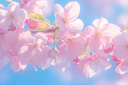樱花公园蓝天下的樱花插画