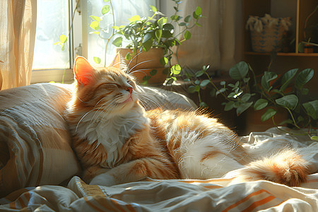 沐浴阳光的猫咪图片