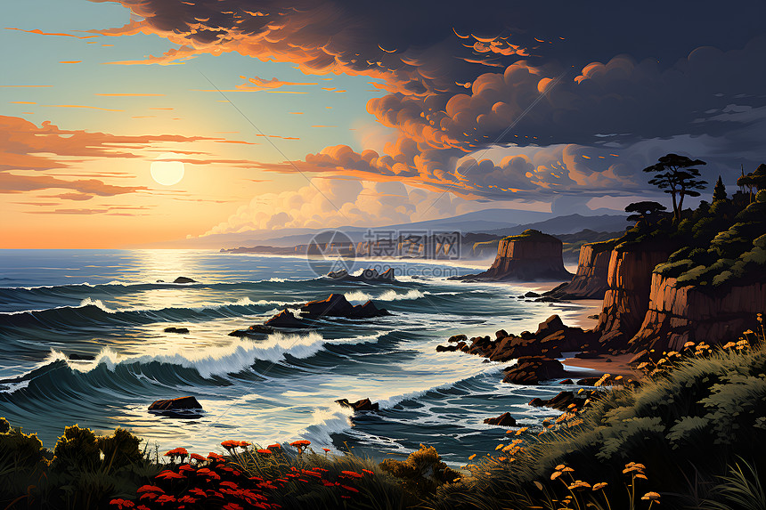 梦幻的海岸悬崖风景图片