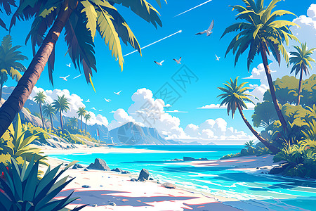 阳光沙滩热带的海滩插画