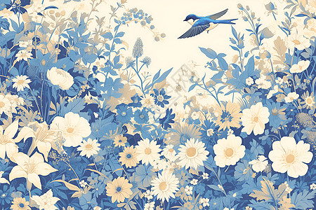 飞翔于百花之间的蓝鸟图片