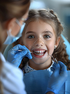 小女孩在牙医椅上笑容满面图片
