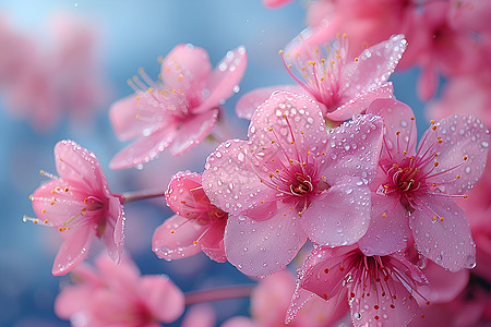 桃花纹样点缀着露珠的樱花背景