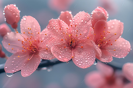 樱花与雨露图片