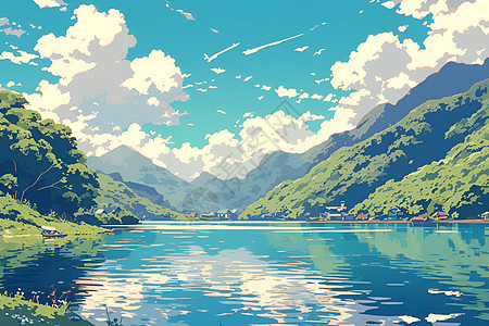 湖泊围绕青山图片