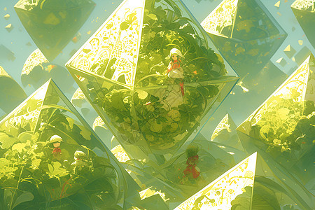 绿叶包裹的三角饭团图片