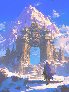 旭日照耀下的雪景石门图片