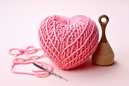 手工编织手工制作的爱心形毛线球背景