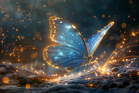 蓝色蝴蝶翩翩起舞在金光里图片