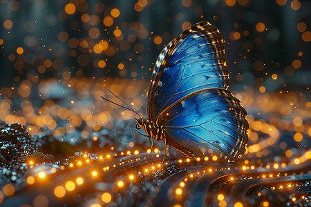 金光中优美的蓝色蝴蝶图片