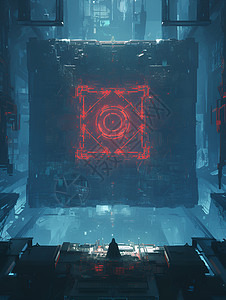 科幻船舱内的红色之光图片