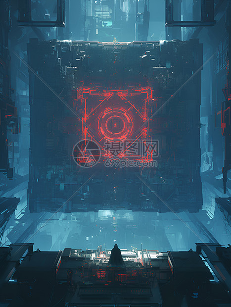 科幻船舱内的红色之光图片