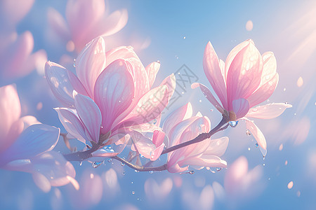 春日绽放粉红花朵图片