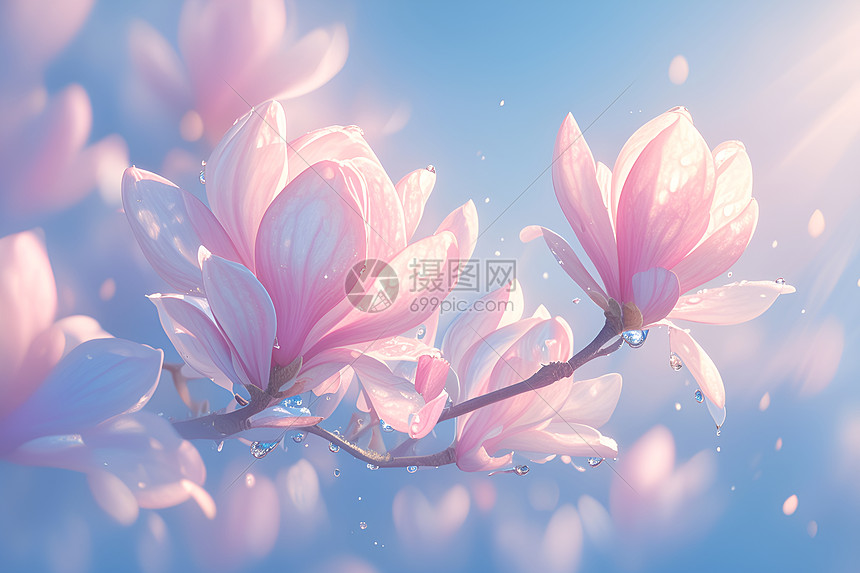 春日绽放粉红花朵图片