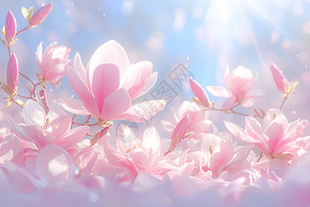 飘散的花瓣春日公园的粉色花朵插画
