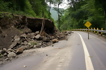 树林公路石头堵塞的公路背景