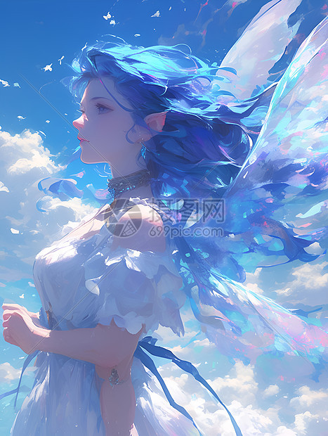 仙气飘渺的蓝发仙女图片