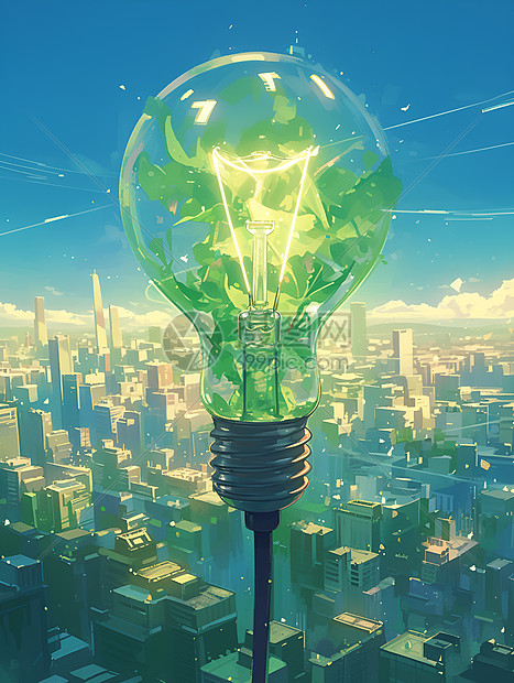 绿色能源驱动的灯泡插画图片
