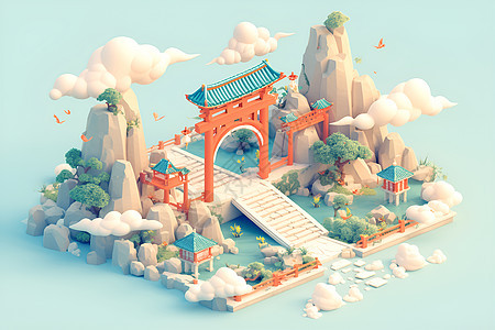 中国风岛屿上的梦幻云海图片