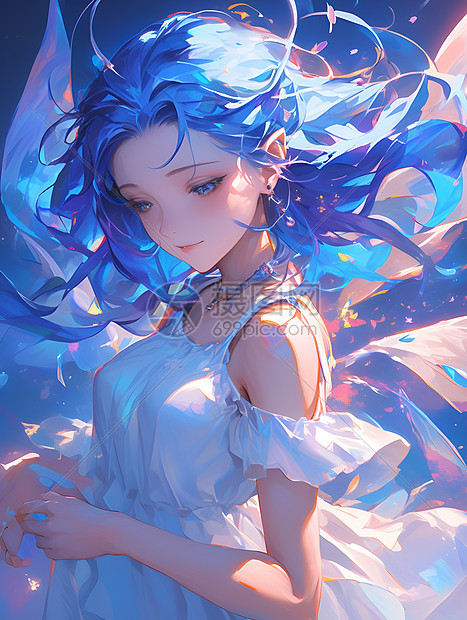 蓝发仙女在星光中图片