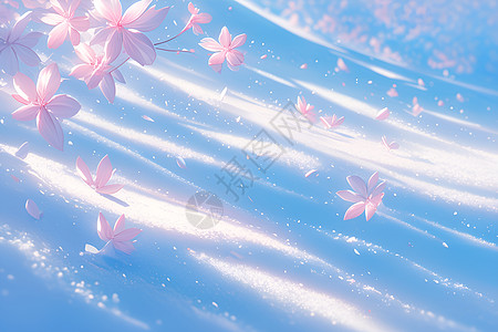冰雪覆盖草坪上的花朵图片