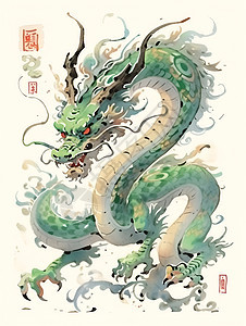 水墨氛围中国龙插画背景图片