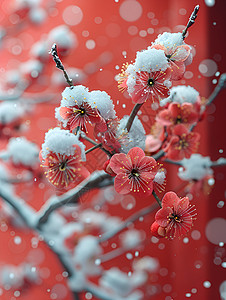 红墙白雪一枝梅花图片