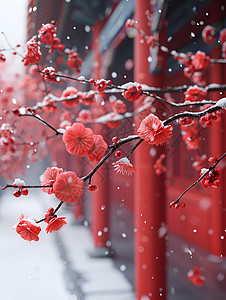 雪中梅花的美景图片