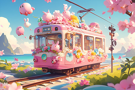 绚丽粉色列车图片