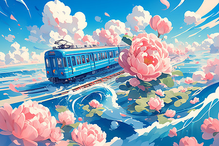 神奇火车穿行于花海中图片