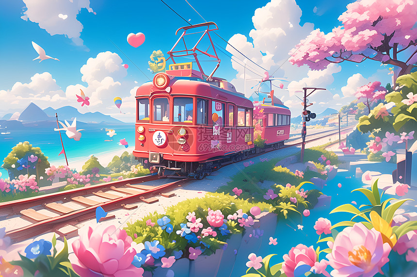 梦幻列车穿越花海图片
