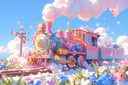 欢快的粉色小火车图片