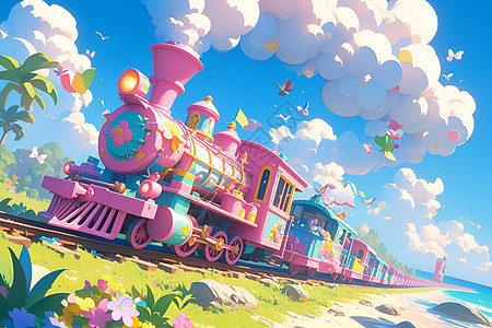 粉色火车的童话世界图片
