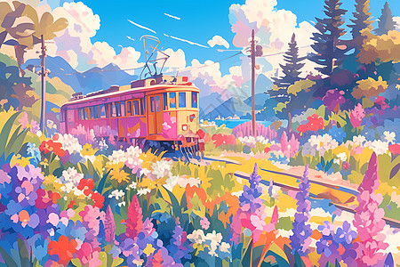 童话列车插画图片
