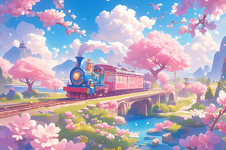 梦幻粉色列车穿越花海图片