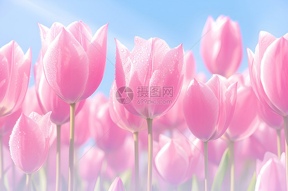 春日公园中盛开的粉色郁金香图片