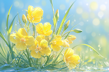 春日美丽盛开的小黄花背景图片